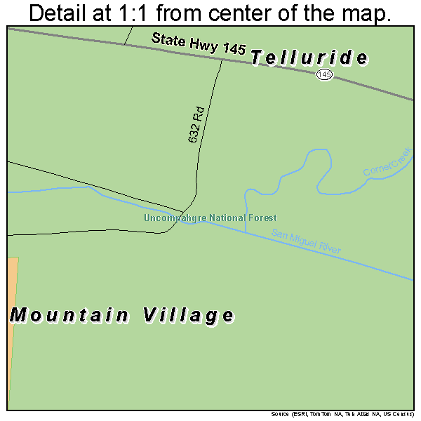 Telluride, Colorado road map detail