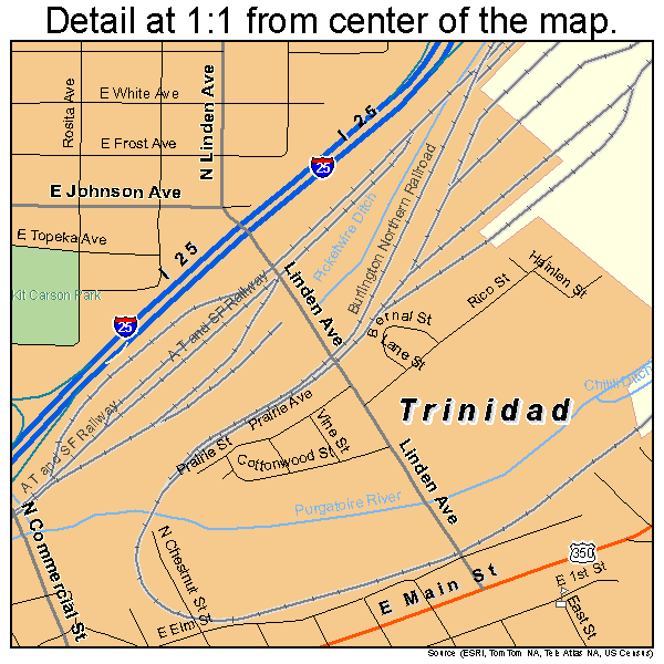 Trinidad, Colorado road map detail