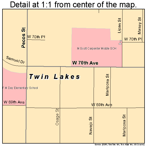 Twin Lakes, Colorado road map detail