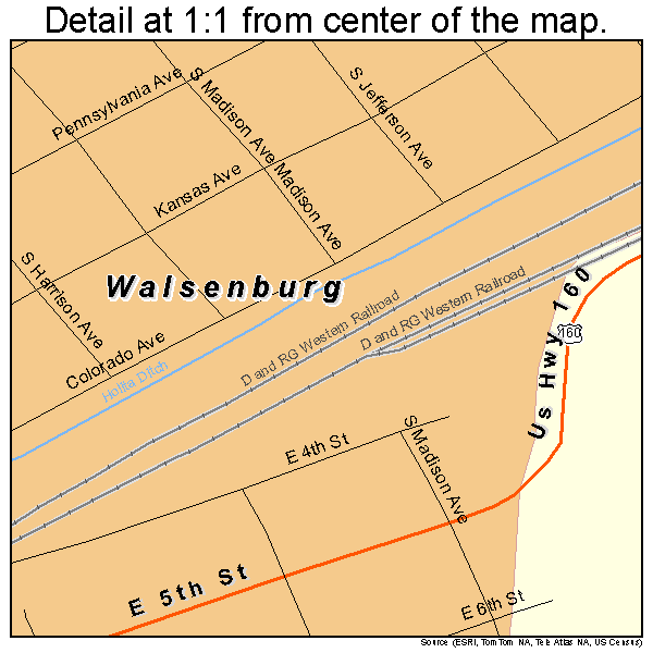 Walsenburg, Colorado road map detail