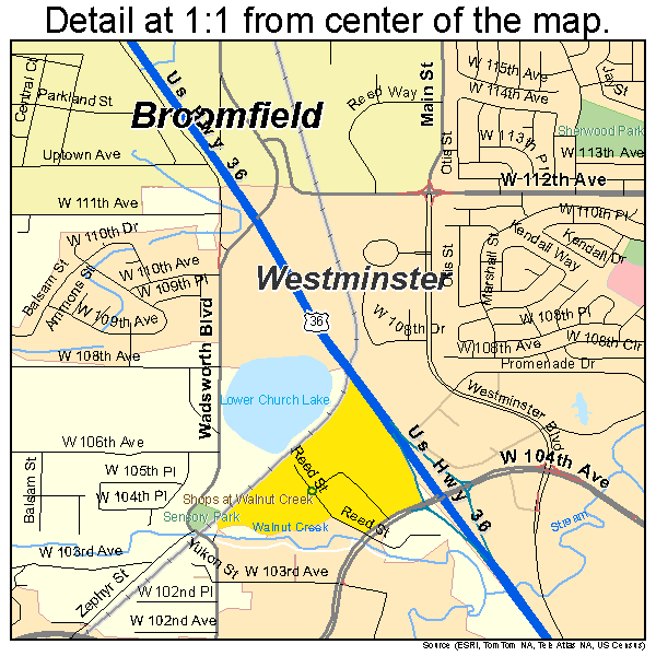 Westminster, Colorado road map detail