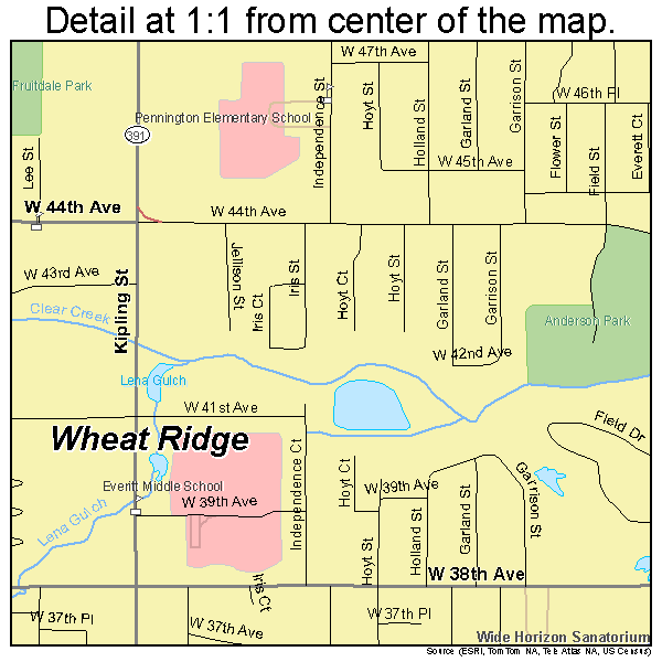 Wheat Ridge, Colorado road map detail