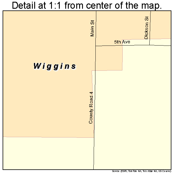 Wiggins, Colorado road map detail