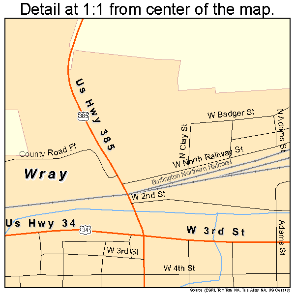 Wray, Colorado road map detail