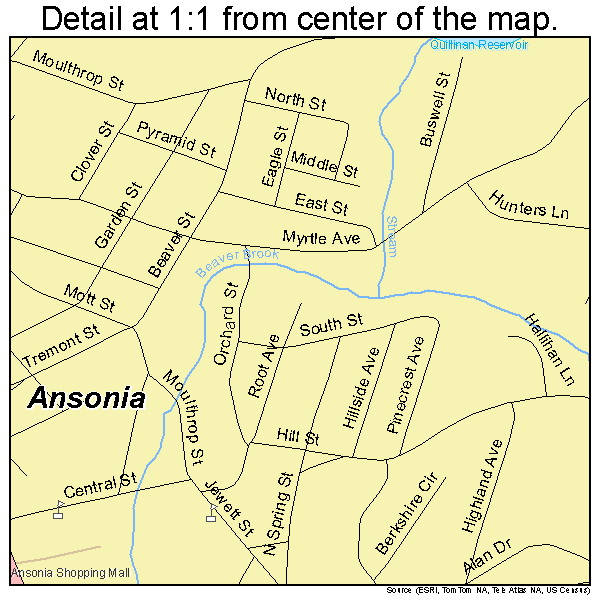 Ansonia, Connecticut road map detail