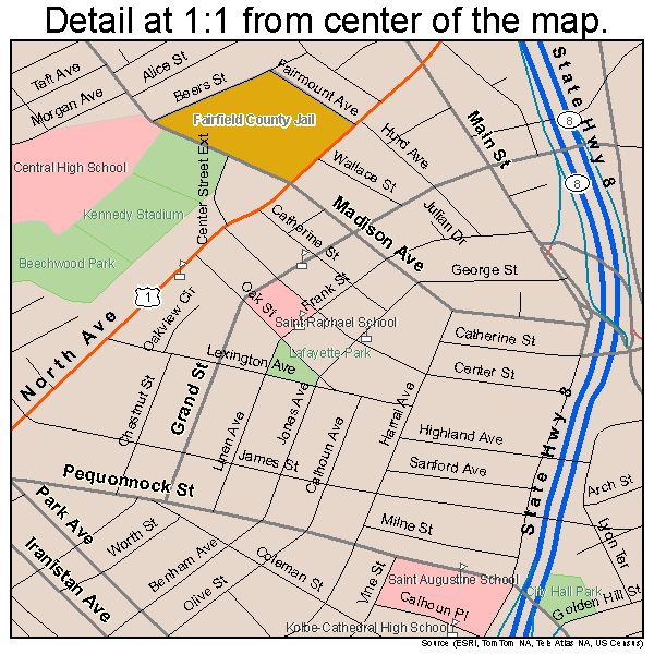 Bridgeport, Connecticut road map detail