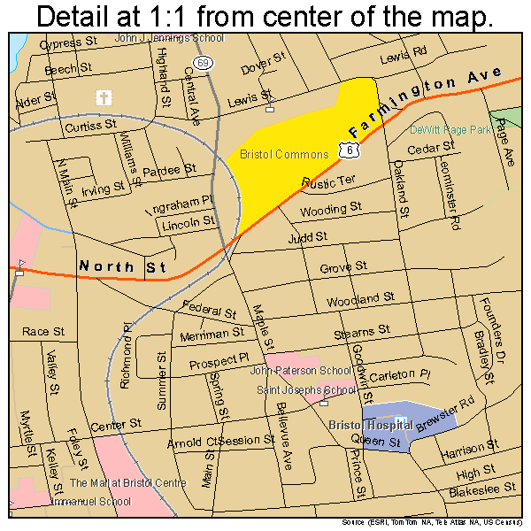 Bristol, Connecticut road map detail