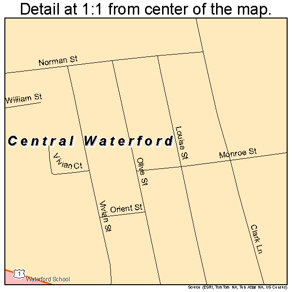 Central Waterford, Connecticut road map detail