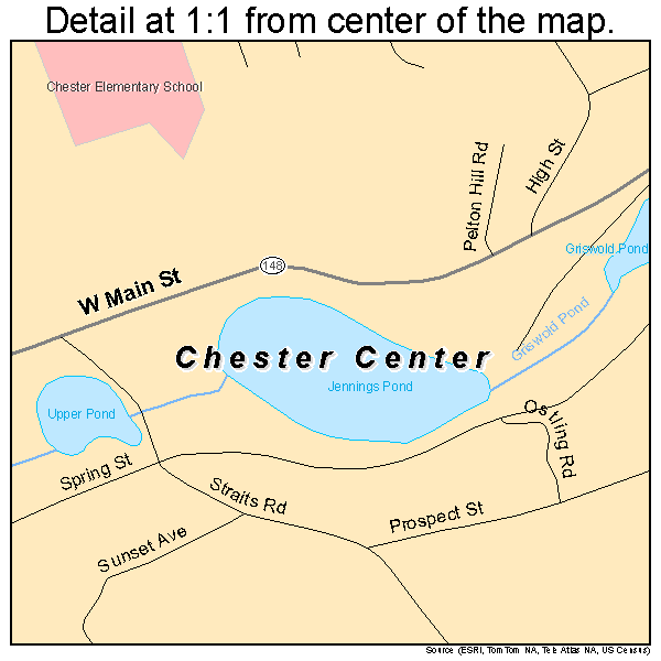 Chester Center, Connecticut road map detail