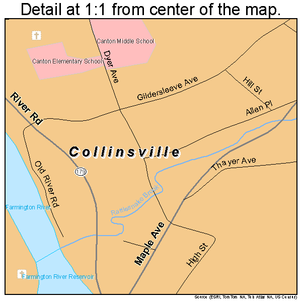 Collinsville, Connecticut road map detail