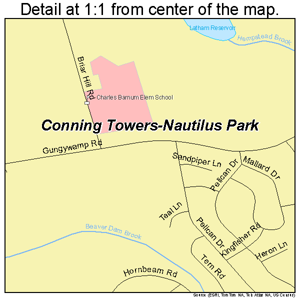 Conning Towers-Nautilus Park, Connecticut road map detail