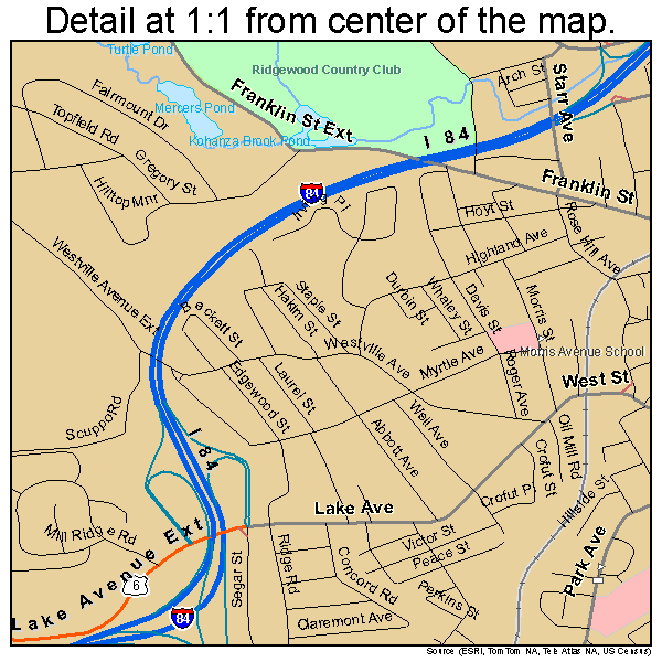 Danbury, Connecticut road map detail