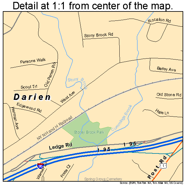 Darien, Connecticut road map detail