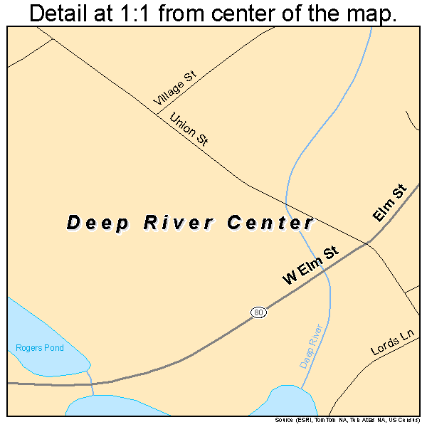 Deep River Center, Connecticut road map detail