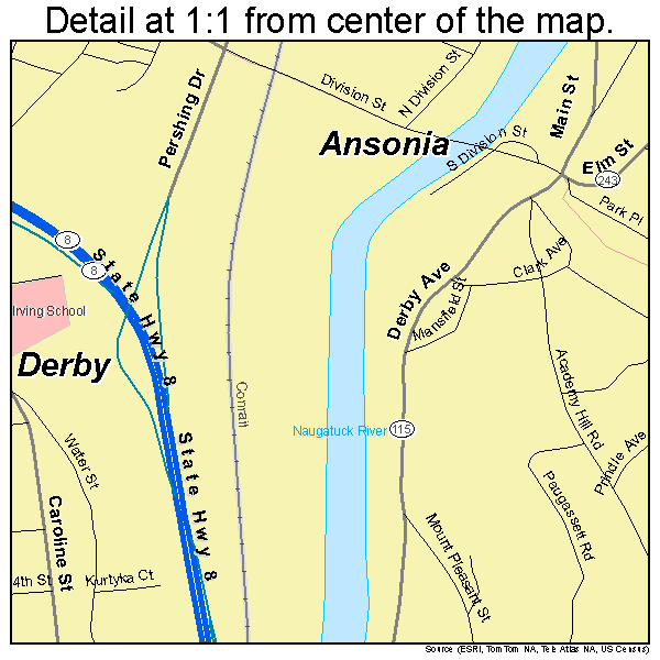 Derby, Connecticut road map detail