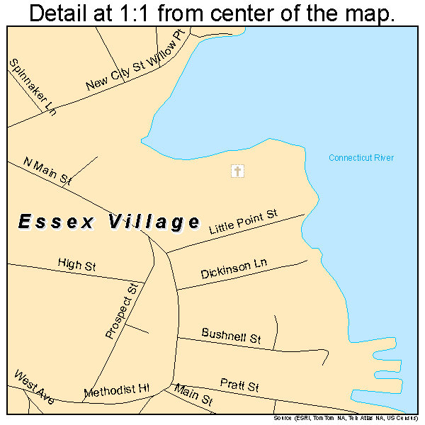 Essex Village, Connecticut road map detail