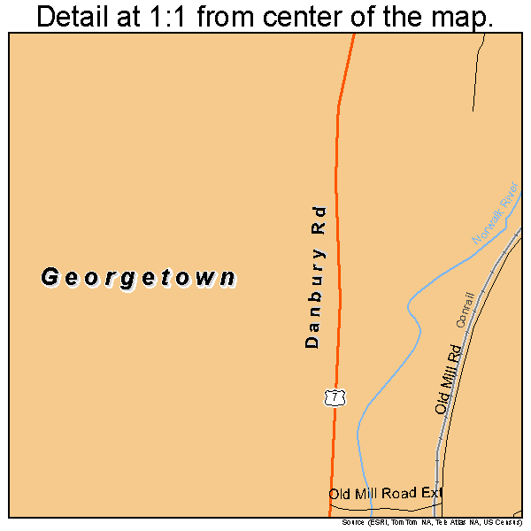 Georgetown, Connecticut road map detail