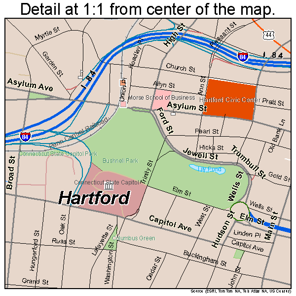 Hartford, Connecticut road map detail