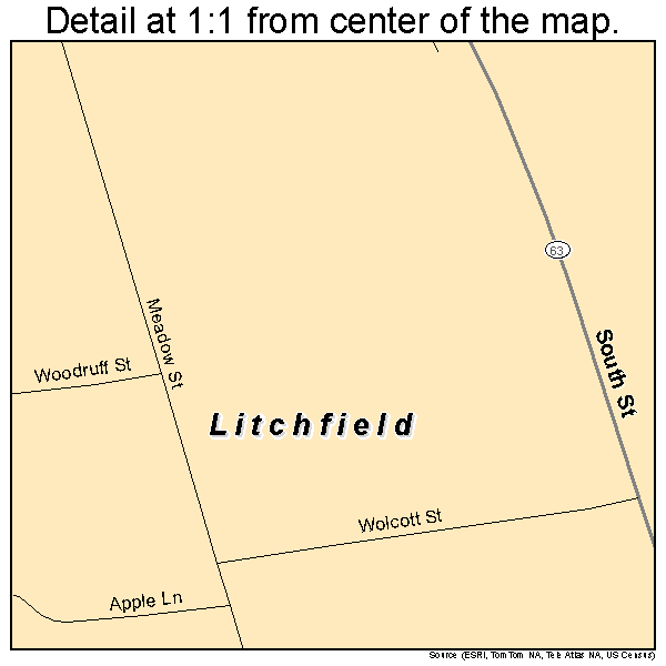 Litchfield, Connecticut road map detail