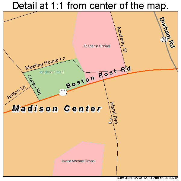 Madison Center, Connecticut road map detail