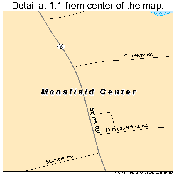 Mansfield Center, Connecticut road map detail
