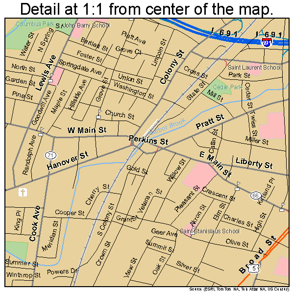 Meriden, Connecticut road map detail