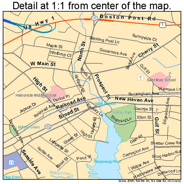 Milford city (balance), Connecticut road map detail