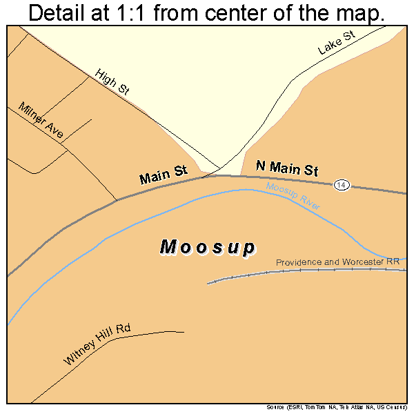 Moosup, Connecticut road map detail