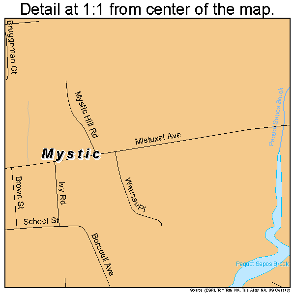 Mystic, Connecticut road map detail