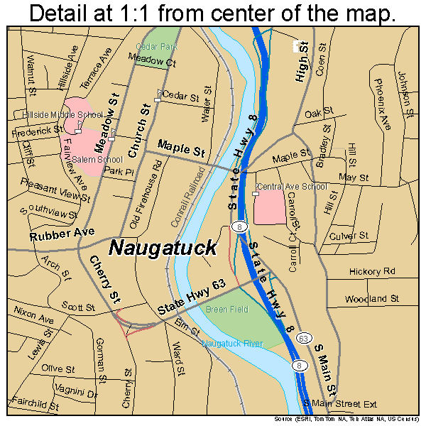 Naugatuck, Connecticut road map detail