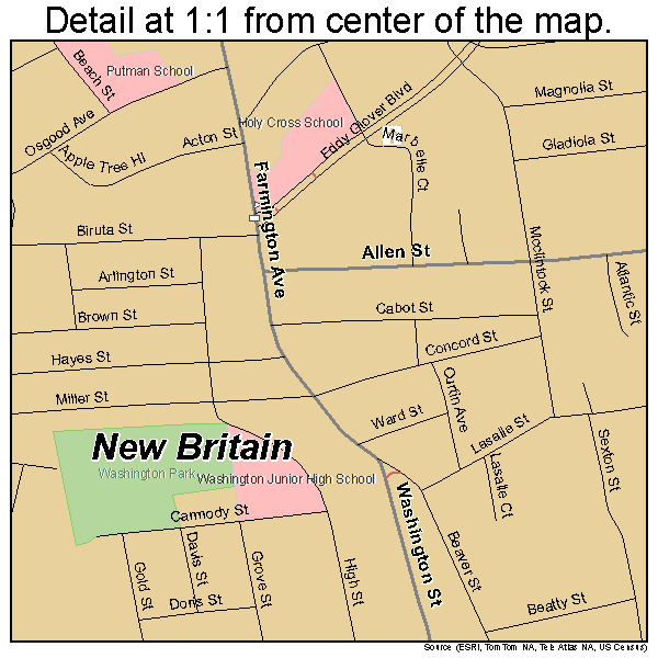 New Britain, Connecticut road map detail