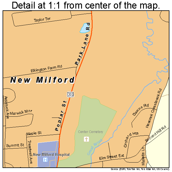 New Milford, Connecticut road map detail