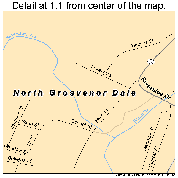 North Grosvenor Dale, Connecticut road map detail
