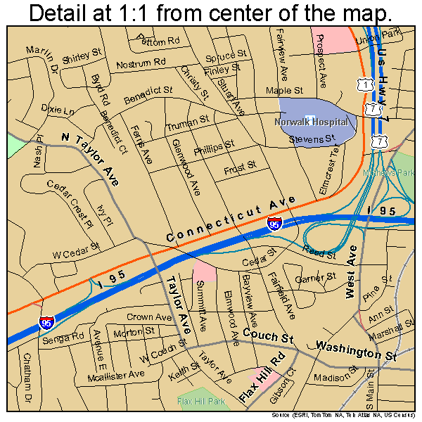 Norwalk, Connecticut road map detail