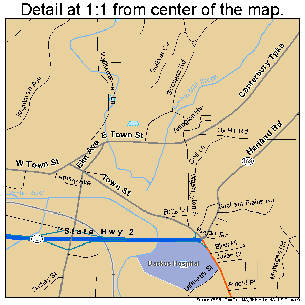 Norwich, Connecticut road map detail