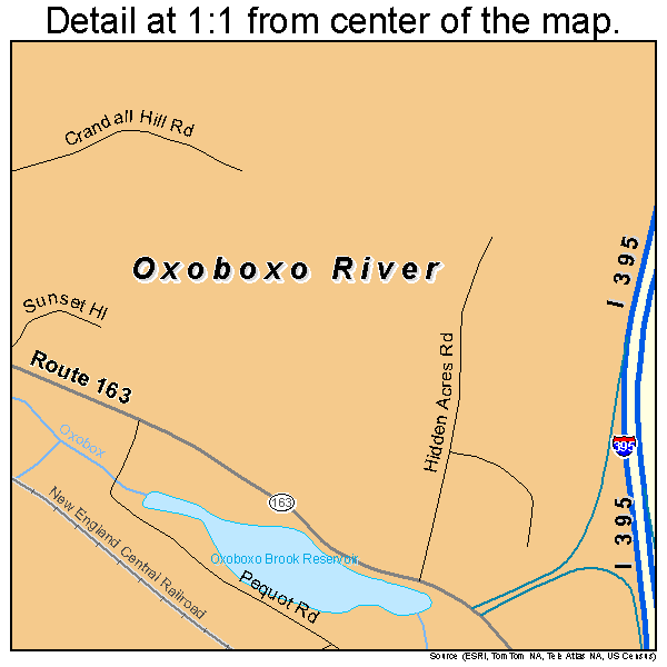 Oxoboxo River, Connecticut road map detail