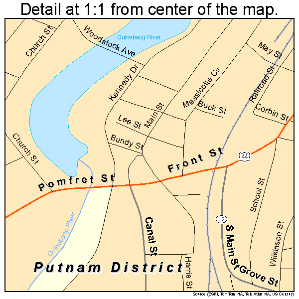 Putnam District, Connecticut road map detail