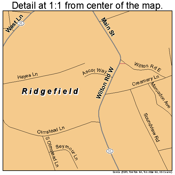 Ridgefield, Connecticut road map detail
