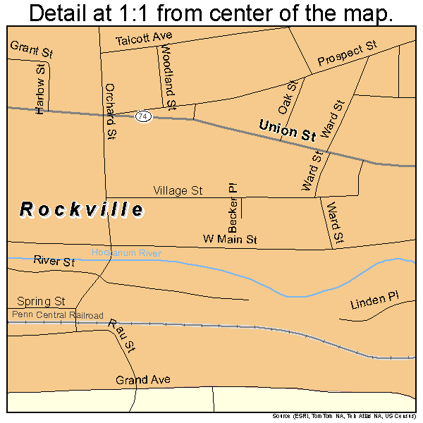 Rockville, Connecticut road map detail