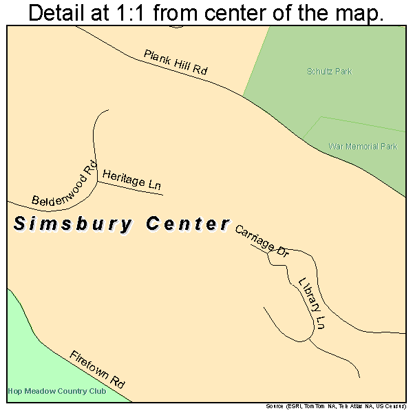 Simsbury Center, Connecticut road map detail