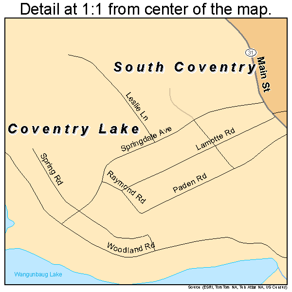 South Coventry, Connecticut road map detail