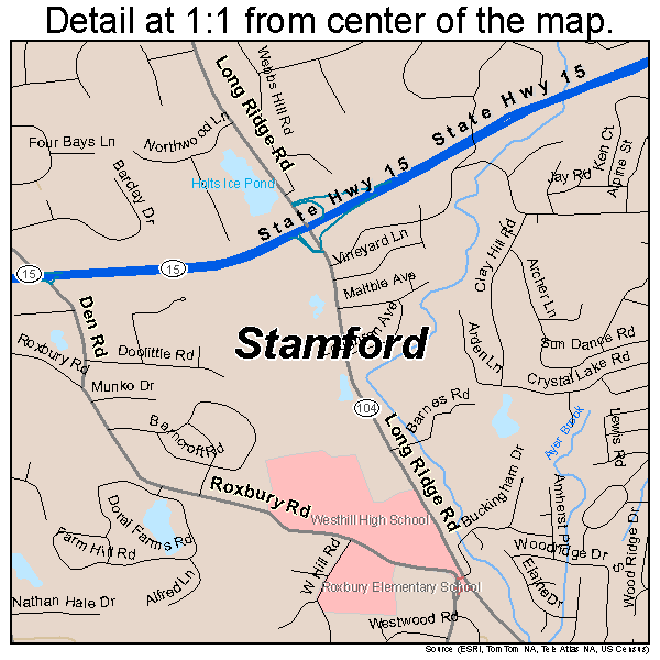 Stamford, Connecticut road map detail