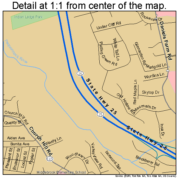 Trumbull, Connecticut road map detail