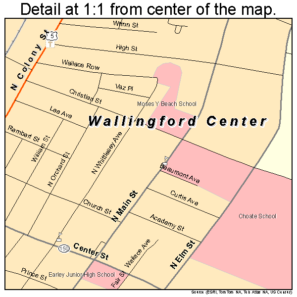 Wallingford Center, Connecticut road map detail