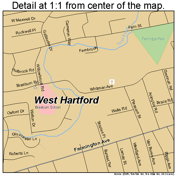 West Hartford, Connecticut road map detail