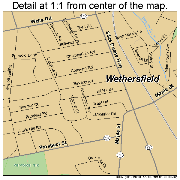 Wethersfield, Connecticut road map detail