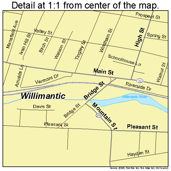 Willimantic, Connecticut road map detail