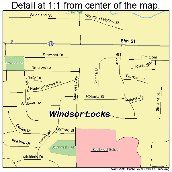 Windsor Locks, Connecticut road map detail