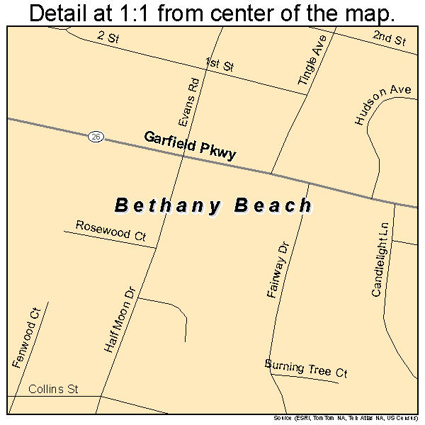 Bethany Beach, Delaware road map detail