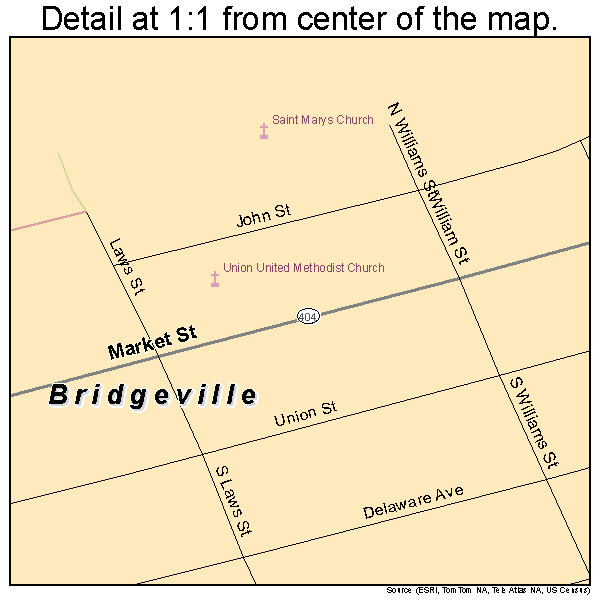 Bridgeville, Delaware road map detail